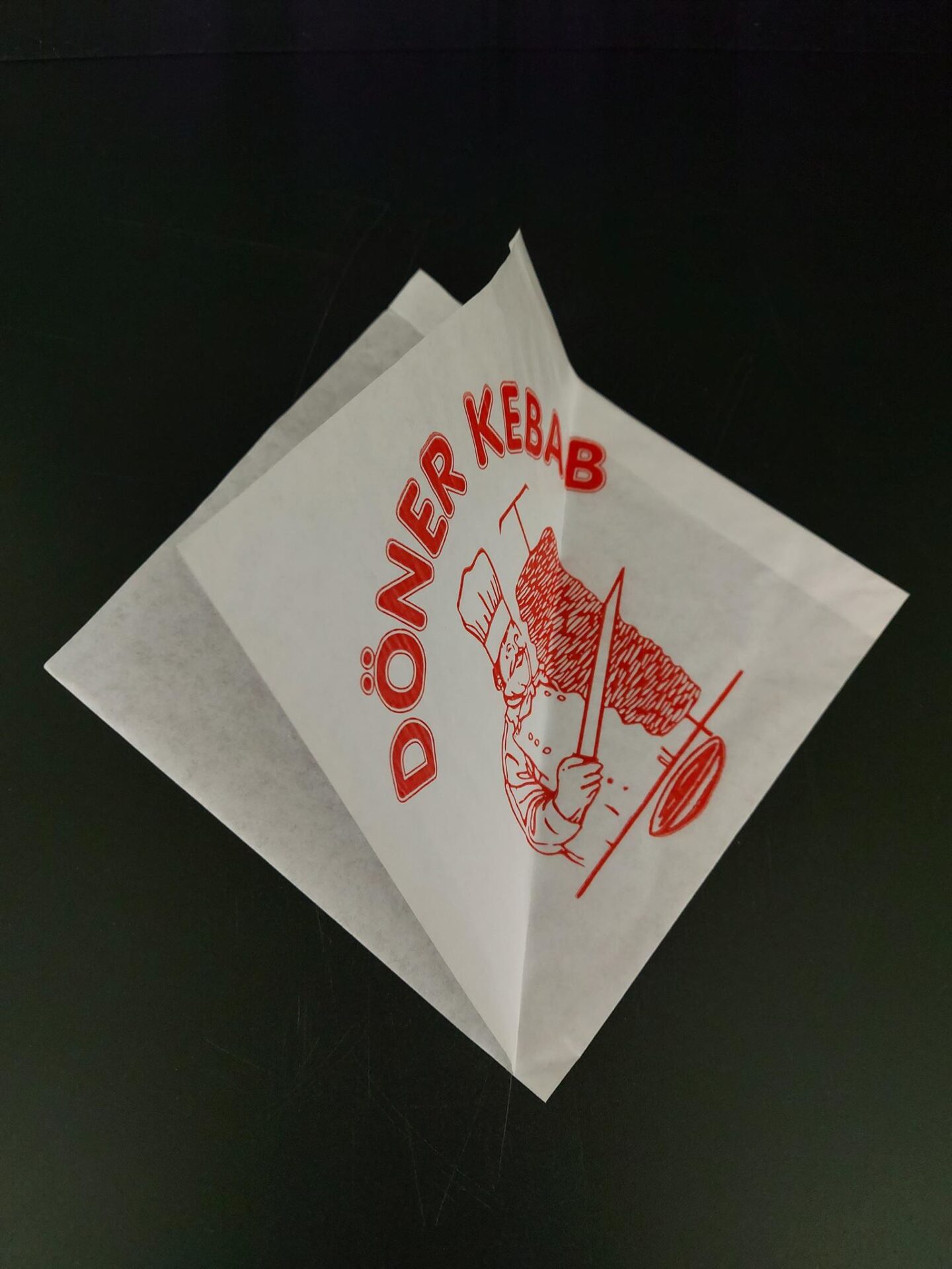 Sáček papírový na KEBAB bílý s nápisem 16x16 cm (1000 ks)